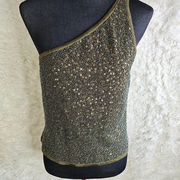 Carmen Marc Valvo Collection Women's Olive Green Beaded Single Shoulder L - Picture 1 of 7